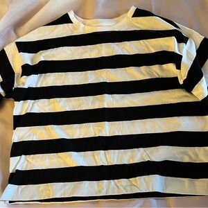 Loft. Women’s Black and White Striped Cropped Shirt